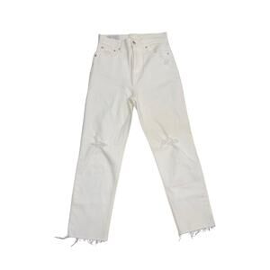 Gap Cheeky Straight Sky High Denim Jeans Size 28 Raw Hem 90s Distressed Ivory